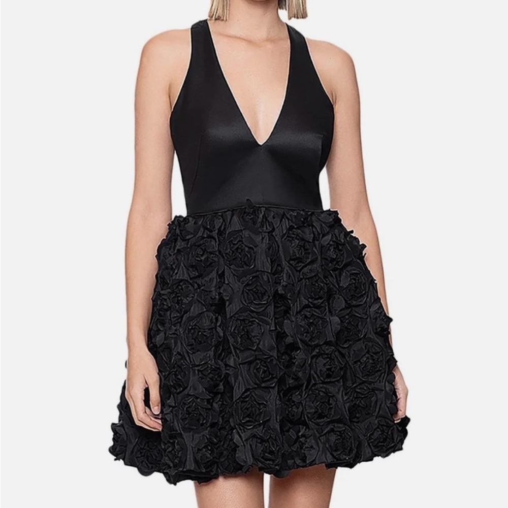 Aqua Black Fit and Flare Mini Dress V-Neck Sleeveless